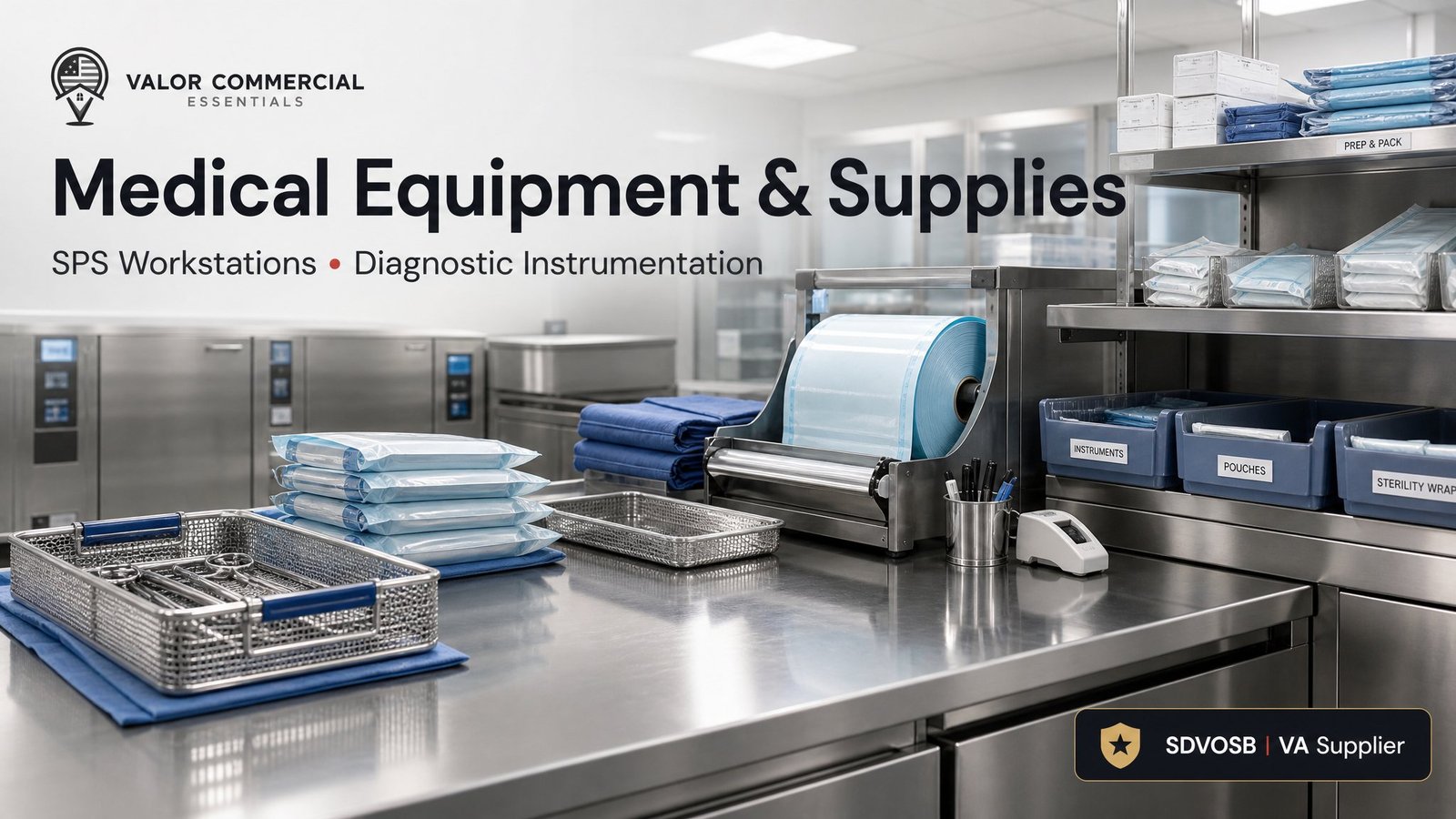 Valor medical equipment supply — sterile processing department prep and pack workstations